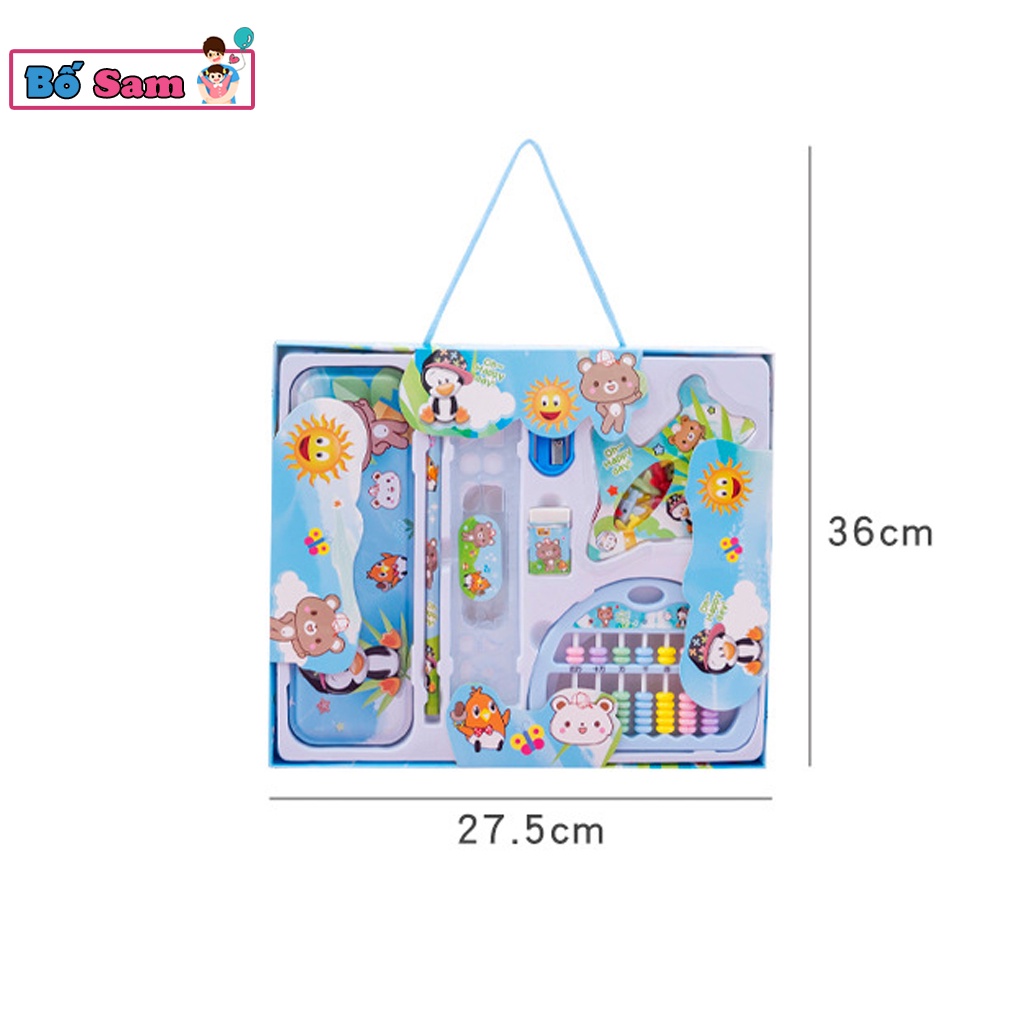 Bộ dụng cụ học tập 8 chi tiết hộp bút, thước kẻ, bàn tính, tẩy, bút chì cute Shop Bố Sam