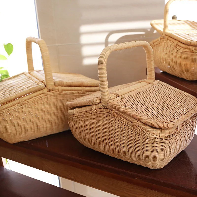 GIỎ MÂY PICNIC MÂY TRE ĐAN - HANDMADE - 3 size: 36x26x33cm & 41x29x35cm & 46x31x37cm