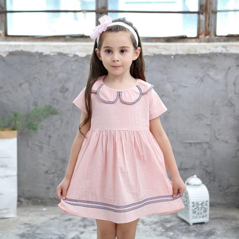 Đầm ngắn tay cổ Peter Pan in họa tiết dễ thương dành cho bé gái