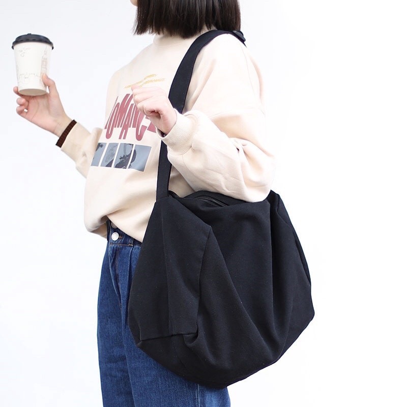 TÚI ĐEO CHÉO VẢI BỐ CANVAS TRƠN BIG SIZE - có ngăn khoá nhỏ