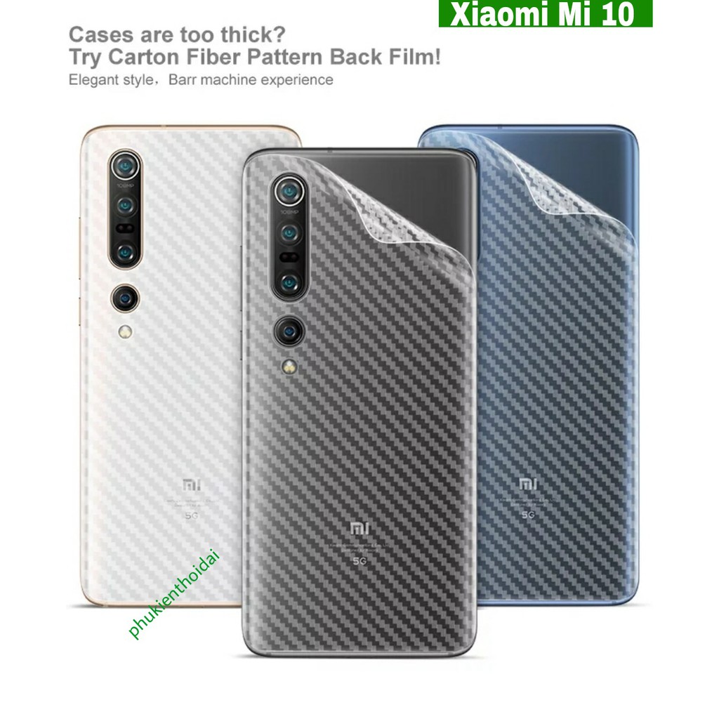 Dán lưng Carbon Xiaomi Mi 10 FREESHIP Từ 50k vân caro chống mồ hôi