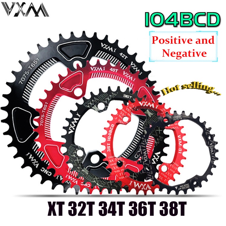 Đĩa xích xe đạp 104bcd hình tròn răng lồi và răng lõm một tốc độ 32t 34t 36t 38t cho xe đạp leo núi/đường trường