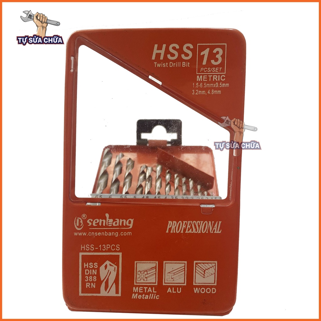 Bộ mũi khoan 13pcs và 19pcs thép cao cấp đa năng để khoan gỗ, thép, bê tông