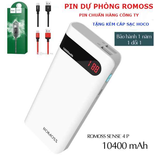 PIN SẠC DỰ PHÒNG ROMOSS SENSE 4P 10400MAH TẶNG KÈM CÁP SẠC HOCO