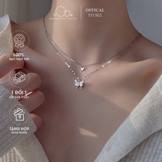 Dây chuyền bạc nữ Moonsilver, vòng cổ bạc nữ dây kép mặt bươm bướm hồ điệp đính đá sang chảnh, độc đáo, nữ tính s925