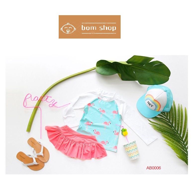 BIKINI BÉ GÁI ,bộ đồ bơi bé gái áo dài tay đi kèm chân váy ,chất liệu LYCRA Hàn Quốc Cao Cấp size đại cho bé từ 10-40 kg