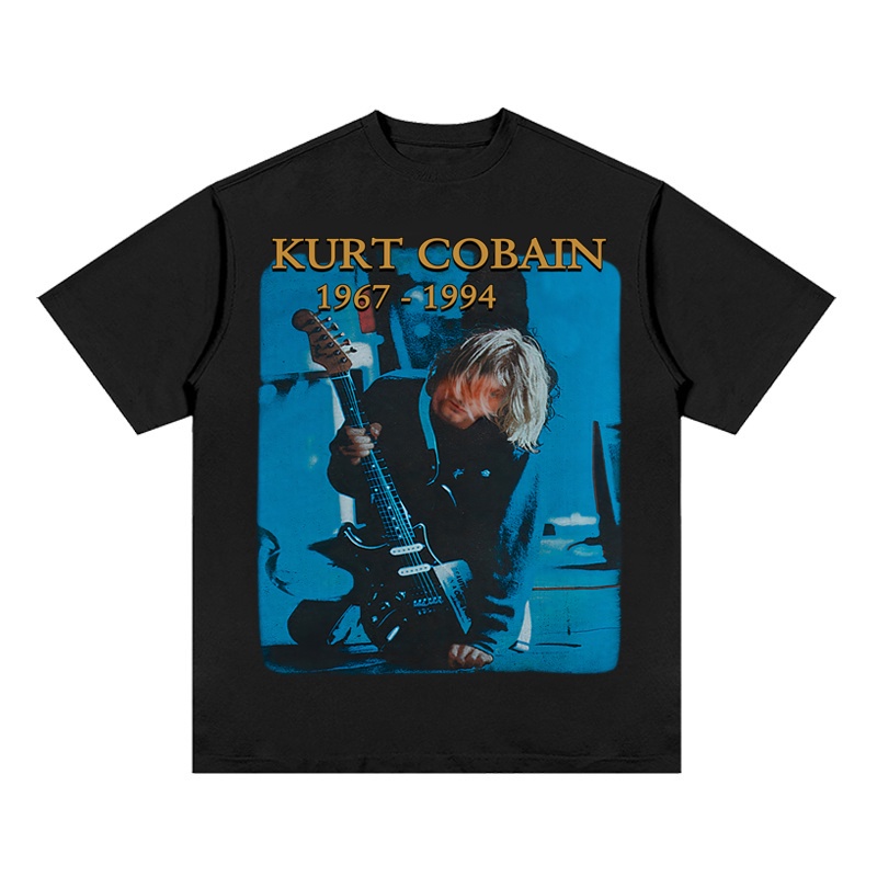 Áo Thun Vintage Kurt Cobain Nirvana Tay Lỡ Unisex - Đen/Trắng Cổ Tròn | Blackwork