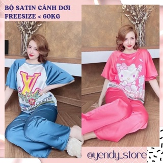 Bộ lụa satin tay cánh tiên - hàng thiết kế satin in 4d mềm mịn