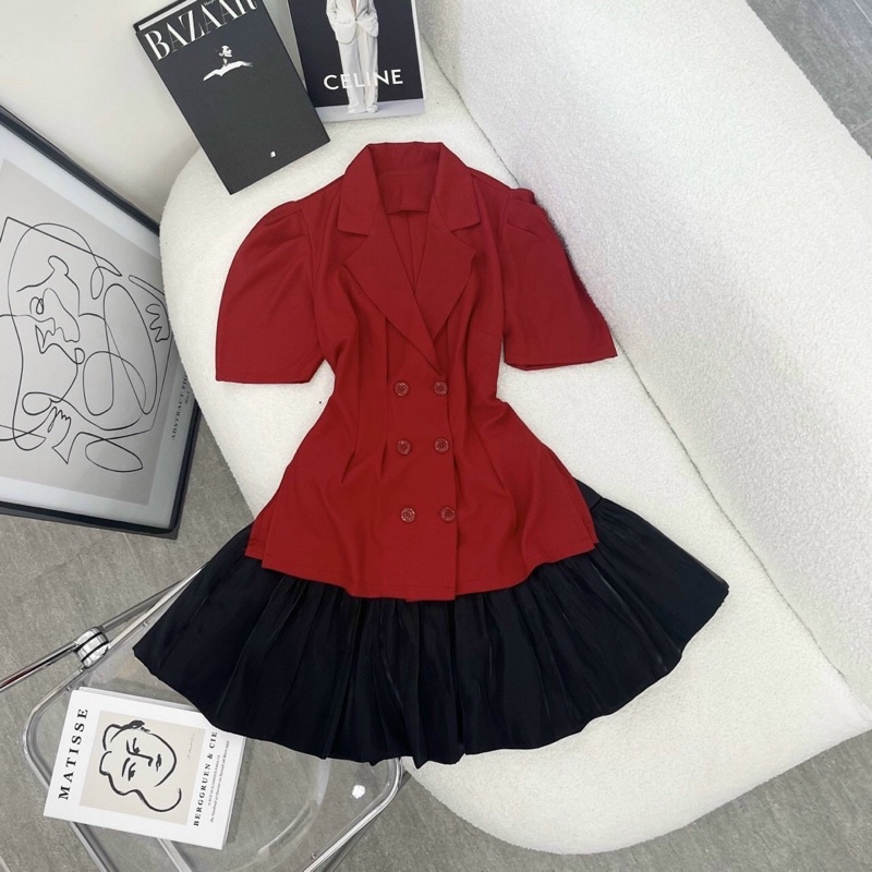 SET ÁO CỔ VEST TN + CHÂN VÁY XOÈ❤️🖤 | BigBuy360 - bigbuy360.vn