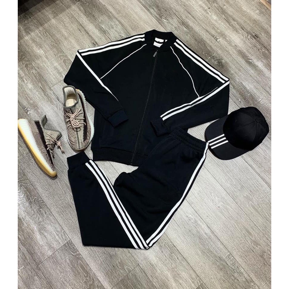 Bộ quần áo thể thao nam Bộ khoác nỉ nam kẻ sọc có khóa kéo 3 màu