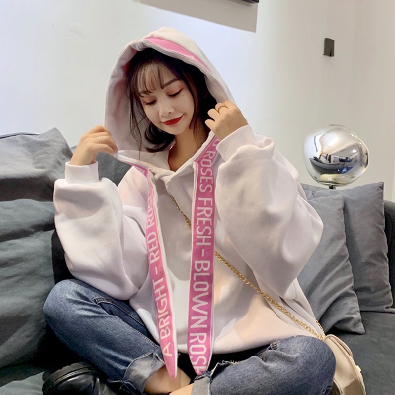 Áo hoodie nữ tay dài không túi dây bản to kiểu trơn ulzzang