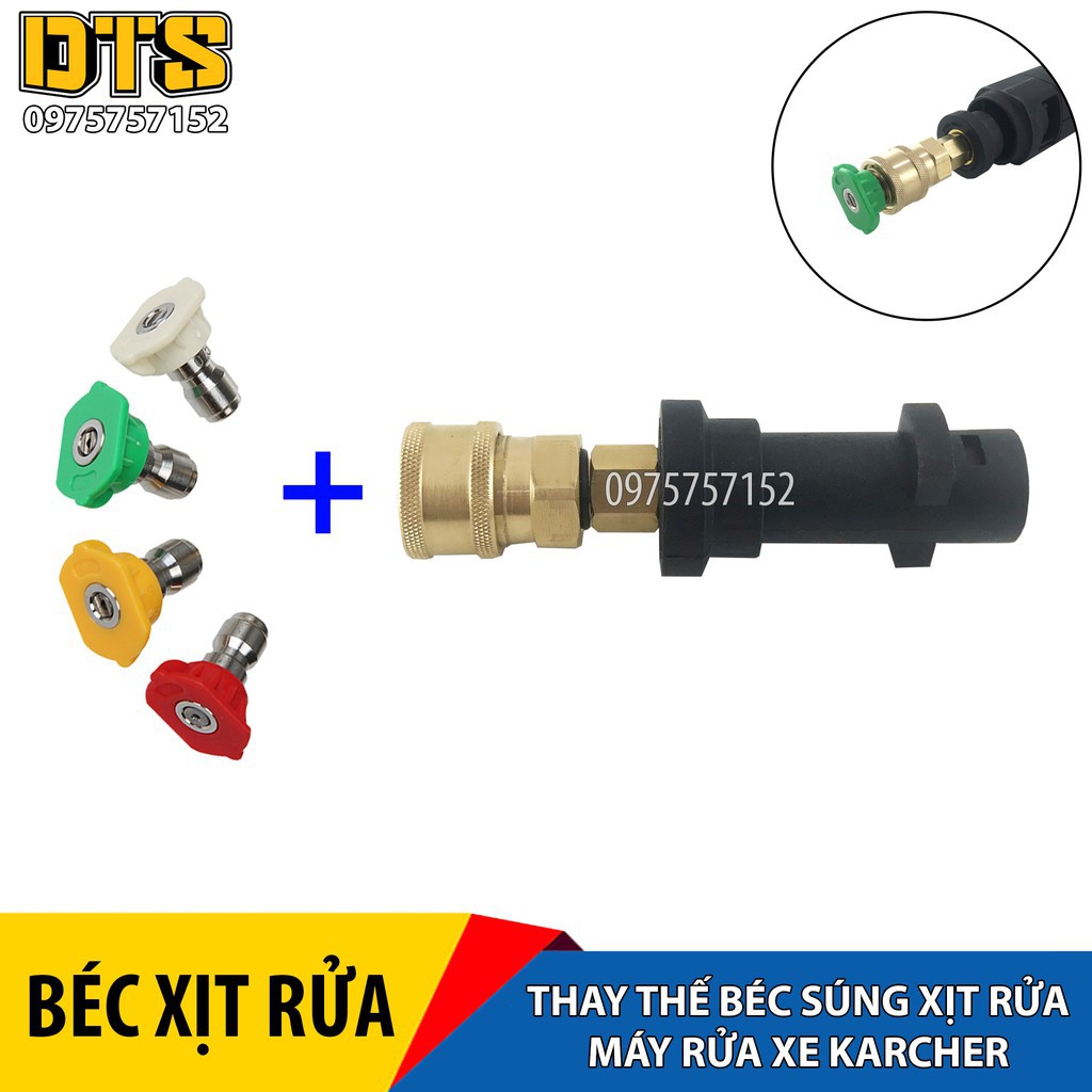 Bộ đầu chuyển và 4 béc phun thay béc súng xịt rửa máy rửa xe Karcher K2 - K7 (Tất cả model)