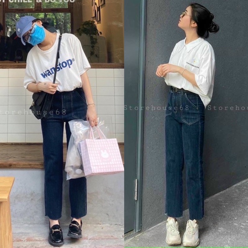 [Ảnh thật/Video] Quần jean bò ống đứng túi hộp hai bên bên - Culottes dáng suông ống rộng màu xanh đậm cá tính | BigBuy360 - bigbuy360.vn