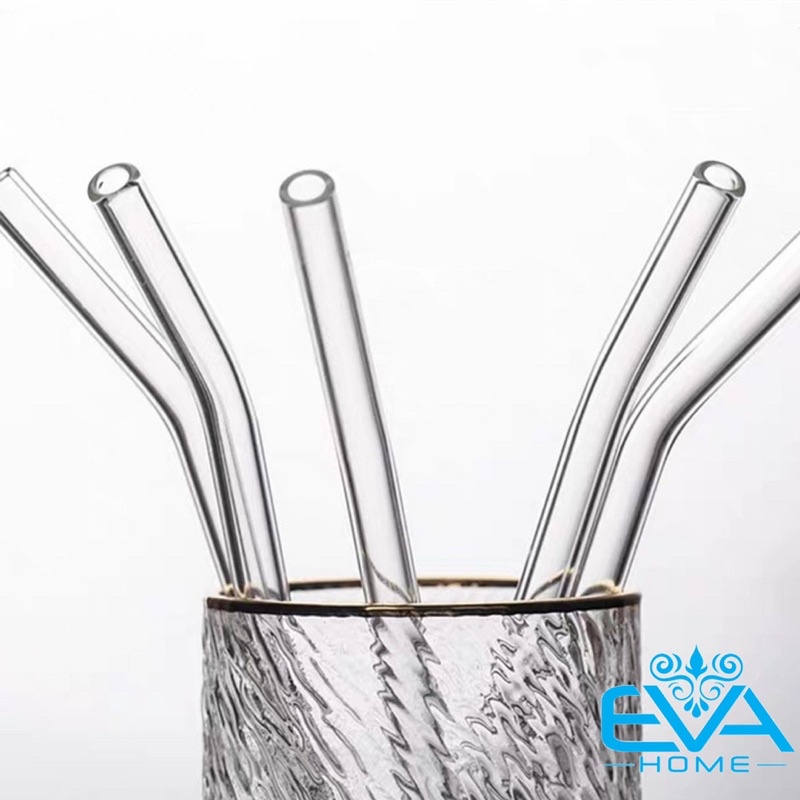 Ống Hút Thuỷ Tinh Trắng Trong Suốt Dáng Cong Glass Drinking Straws 18 Cm M3503