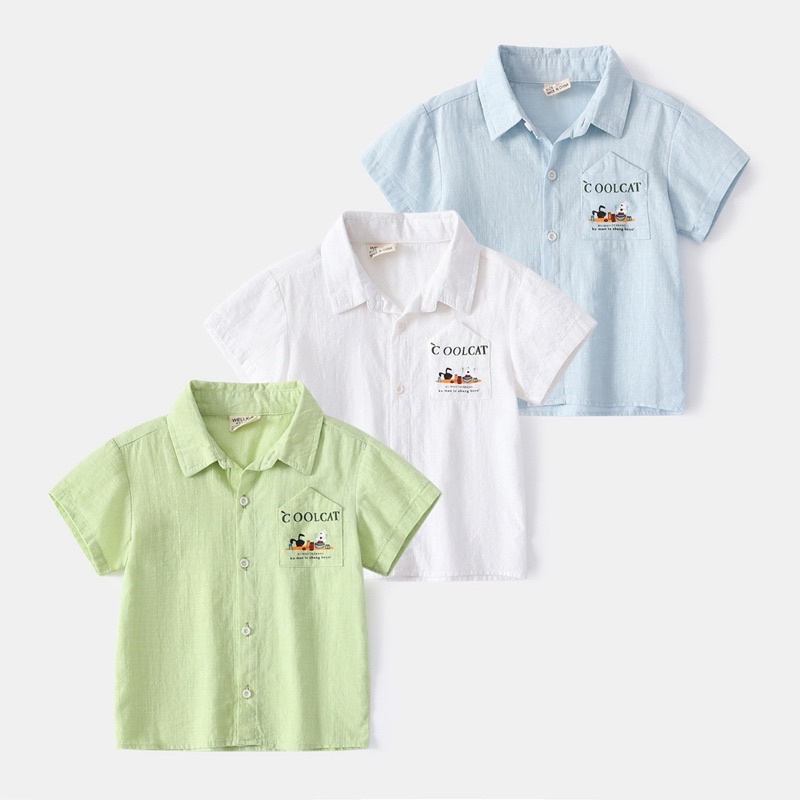Áo sơmi bé trai WELLKIDS, áo cộc tay cho bé có cổ hoạ tiết túi ngộ nghĩnh (TX2442)