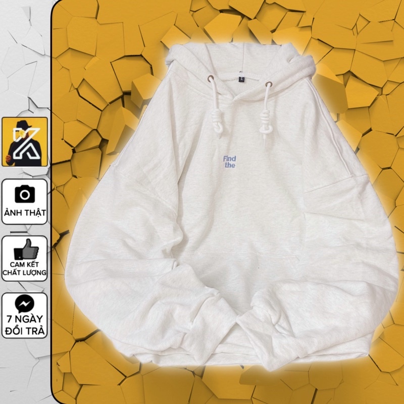 [ sẵn ] Áo Hoodie Nỉ Xám Trắng Chữ Thêu FIND THE [nam nữ mặc ]