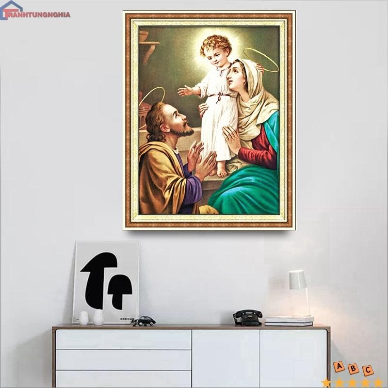 Tranh đính đá, tranh thêu chữ thập gia đình thánh gia