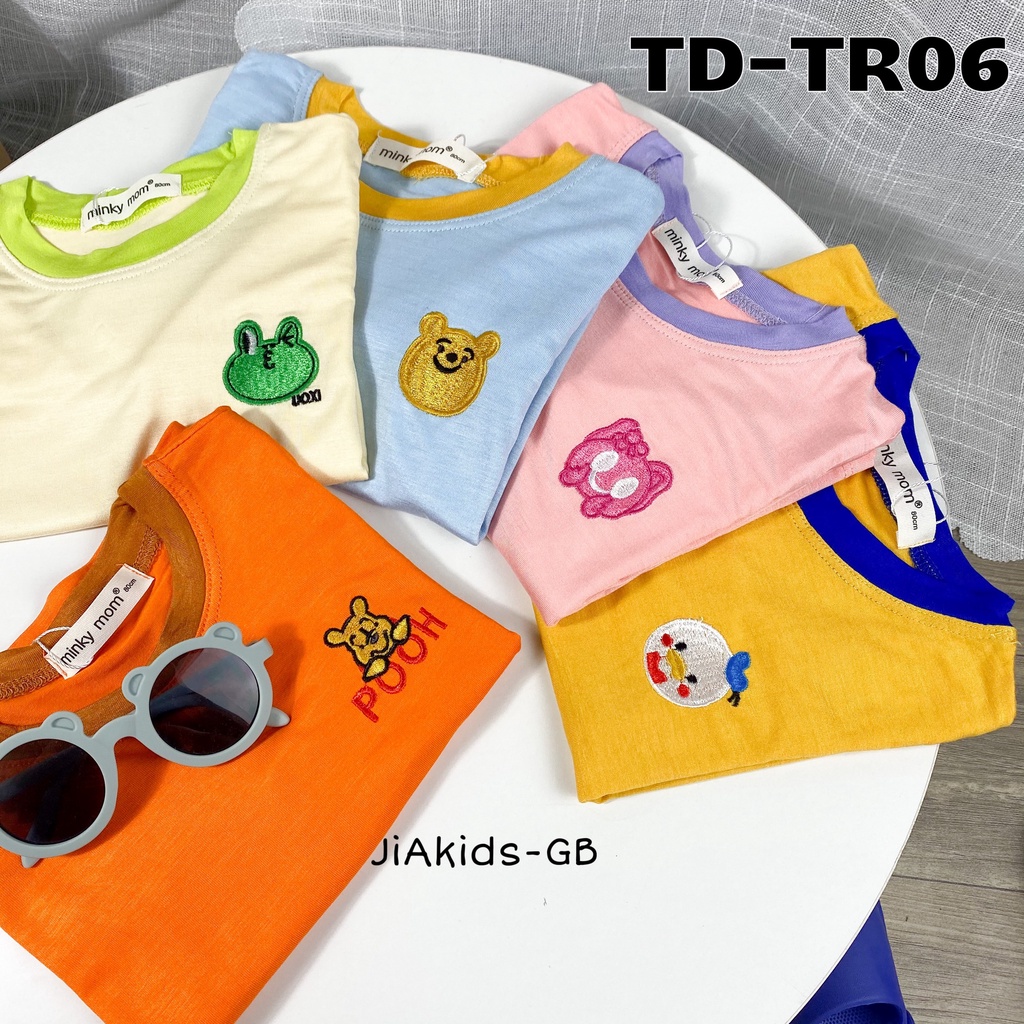 [Bé:6-27kg] Bộ Quần Áo Dài Tay hiệu Minky Mom, Vải Thun Lạnh Thoáng Mát Thêu Hình Ngộ Nghĩnh Cho Bé TD-TR06