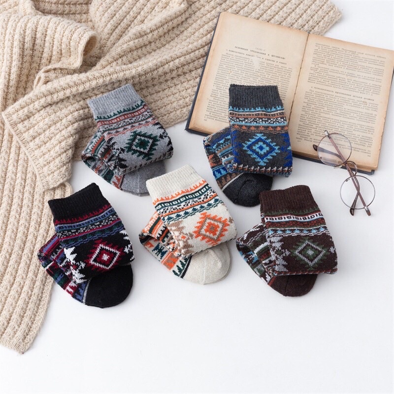 [TonaShoe] Tất Thổ Cẩm Hoạ Tiết Thoi Lớn Vintage Nam Nữ M5