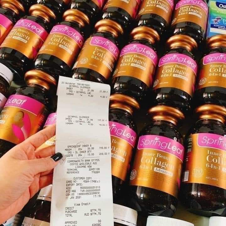 Viên Uống Collagen SpringLeaf 6 in 1 Inner Beauty  của Úc hộp 90 viên, 180 viên