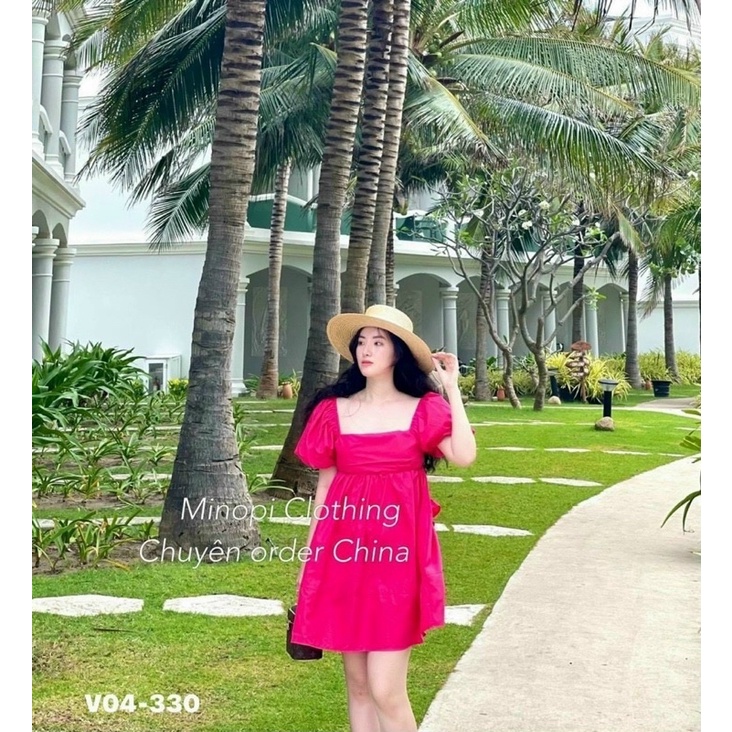 Đầm babydoll nơ lưng tay bồng KC(ảnh thật)