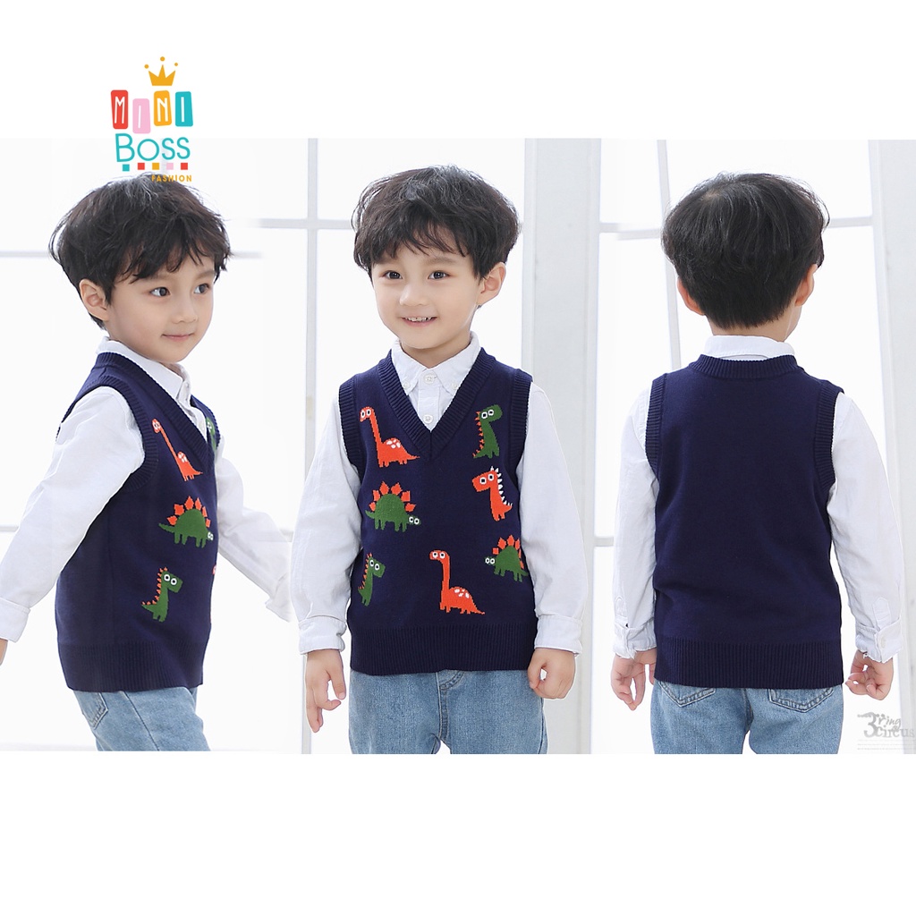 Áo gile len khủng long cho bé trai 10-28kg Quảng Châu | Áo len gile ngộ nghĩnh cho bé trai