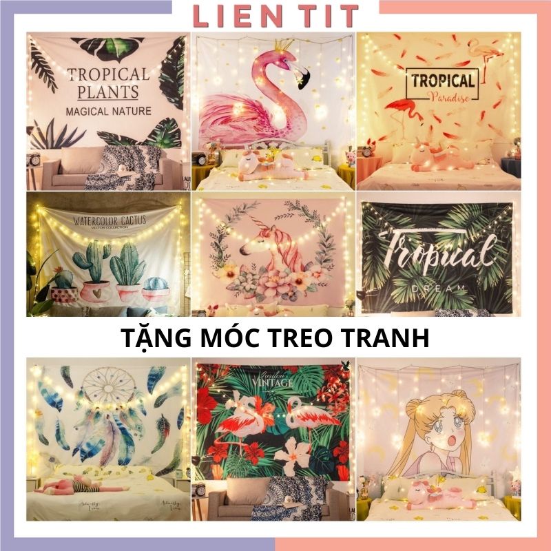 Tranh vải treo tường decor vintage, thảm treo tường trang trí phòng ngủ 1.3x1.5M