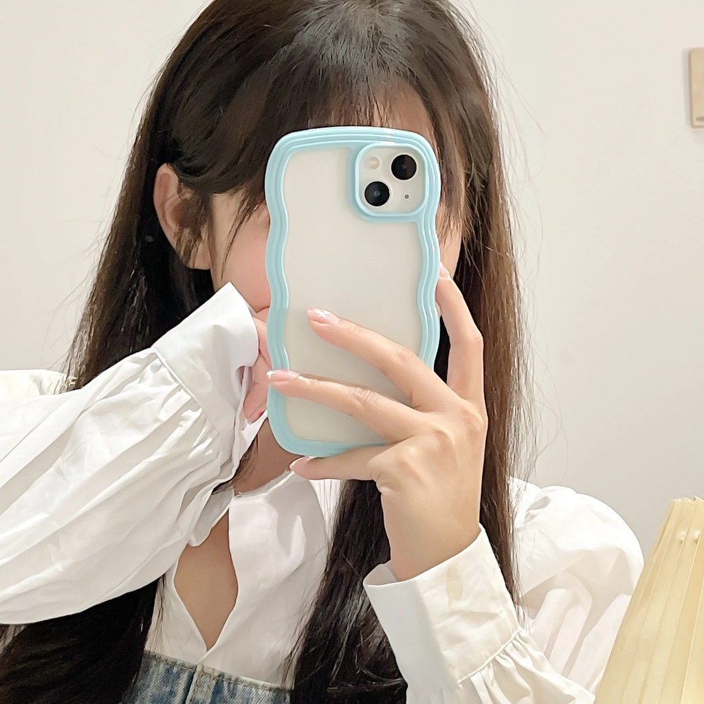 Ốp Điện Thoại Chống Sốc Màu Macaron Viền Gợn Sóng Cho compatible for IPhone 13 Pro Max 12 11 Pro Max 8 7 Plus X XS XR