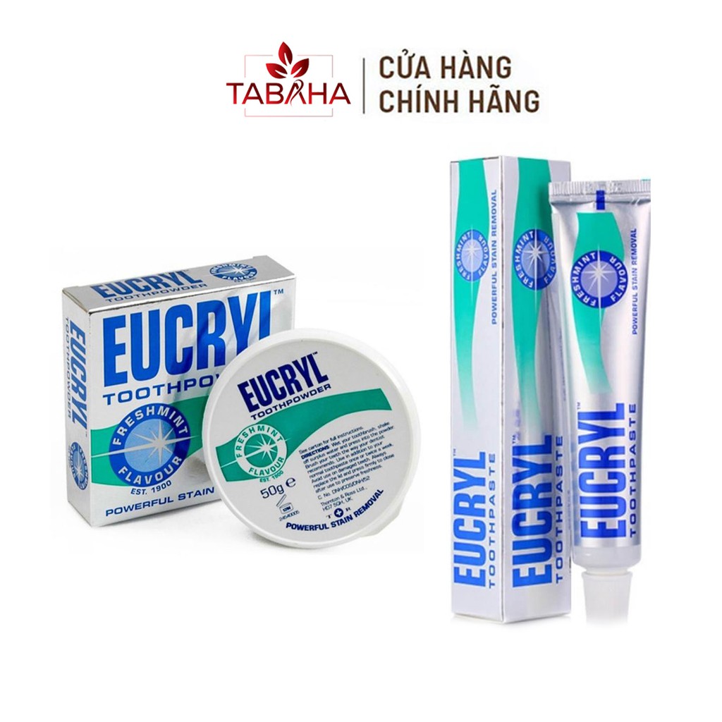 Combo Kem đánh răng Eucryl 62g + Bột tẩy trắng răng Eucryl 50g