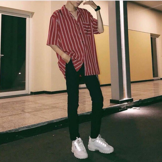 Sơ mi kẻ đỏ - Striped Red #Mua 1 áo tặng 3 đôi tất [ Anz Store ]