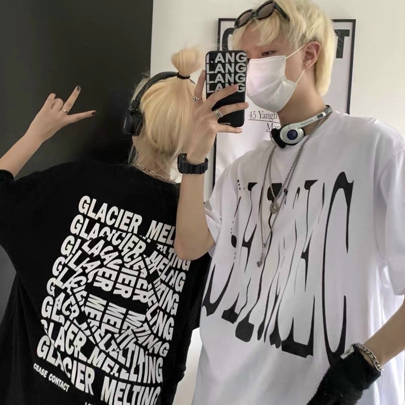 [ Rẻ vô địch] Áo thun cotton tay lỡ dáng rộng unisex chữ chảy -Glacier