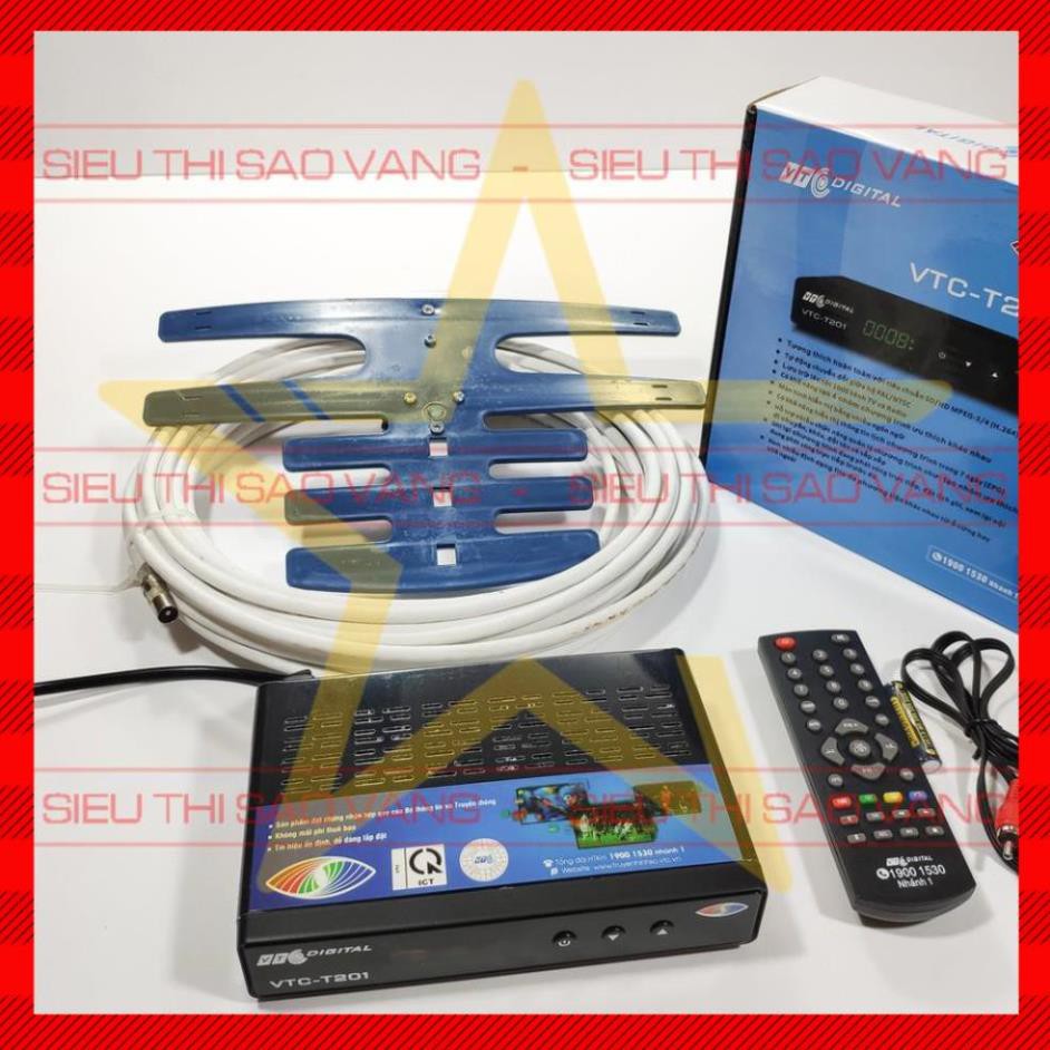 Đầu thu kĩ thuật số mặt đất DVB T2 VTC T201 tặng Anten xanh 15m