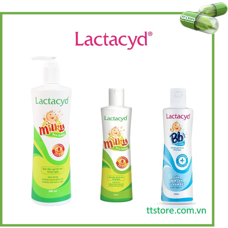 Sữa tắm gội trẻ em Lactacyd Milky - Lactacyd BB - Lactacyd em bé - giảm rôm sảy, hăm kẻ