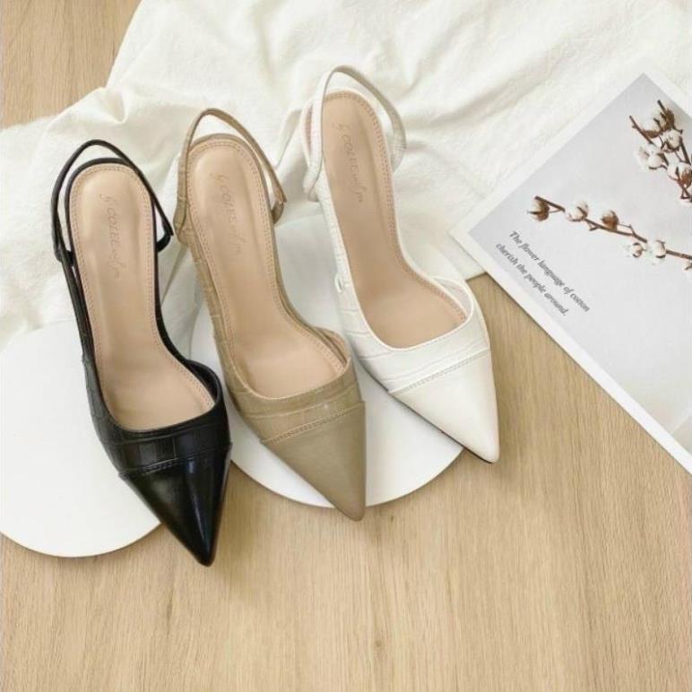 Chính hãng- giày cao gót vân da rắn mũi nhọn 7p -KJ91