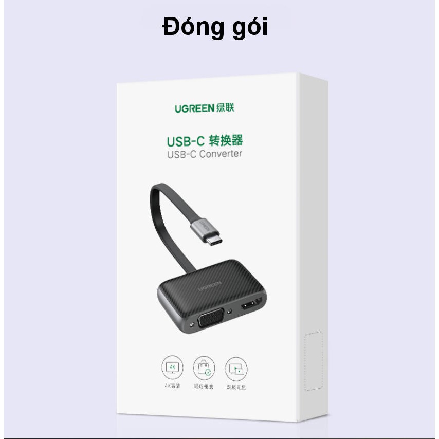 [Mã 2404EL10K giảm 10K đơn 20K] Bộ chuyển đổi USB type C sang HDMI và VGA cao cấp UGREEN 70549