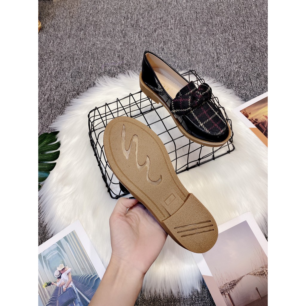 Giày nữ, đốc nữ phối nơ kẻ karo cực xinh xắn mã hót của năm