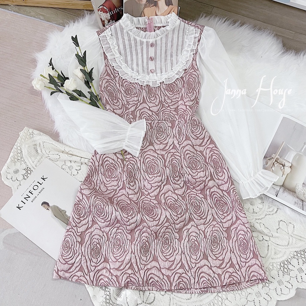 - Váy xốp hoa 3D phối tay voan tiểu thư ulzzang - M51 - jannahouse