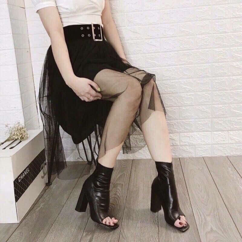 Giày boots hở mũi xỏ ngón hót vuông 9p chất đẹp luôn nha