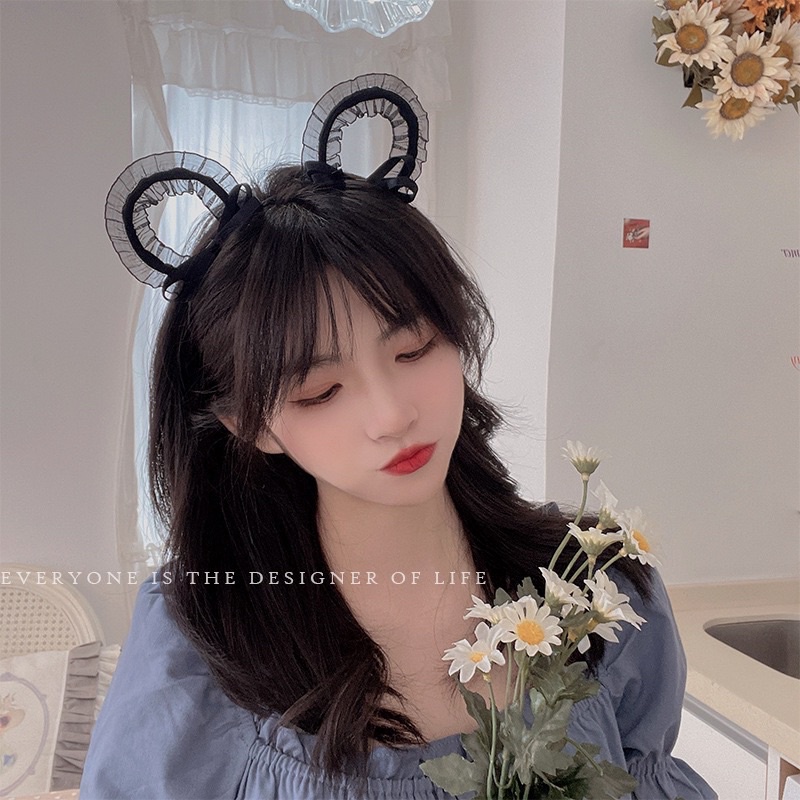 Bờm tóc tai mèo sexy cosplay màu đen vải ren dành cho nữ