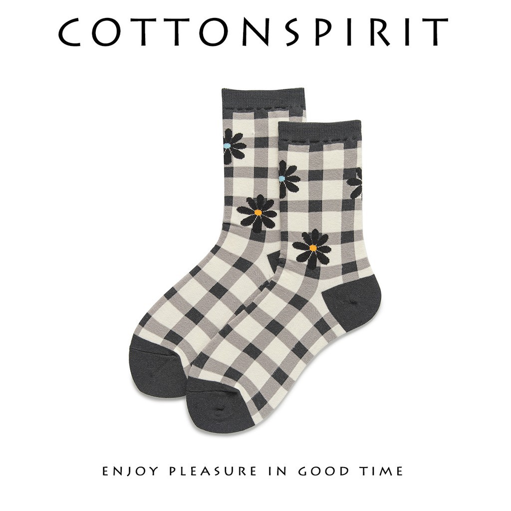 Vớ Cổ cao Nữ Kẻ sọc Caro Cotton Cao cấp Xuân Thu Hàn Quốc Tất Nữ cao cổ Ulzzang Hàn Quốc Cotton