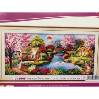 Tranh thêu chữ thập Phong Cảnh Mùa Xuân Ấm Áp LV3008 kt 132x62cm