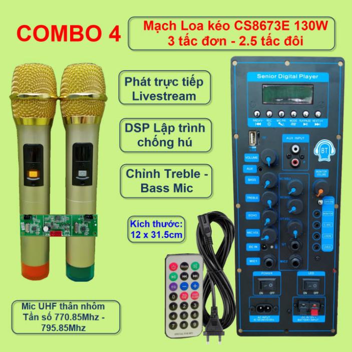 Mạch loa kéo CS8673E 130W LIVESTREAM - DSP lập trình chống hú, chỉnh Bass Treble Micro kèm Micro