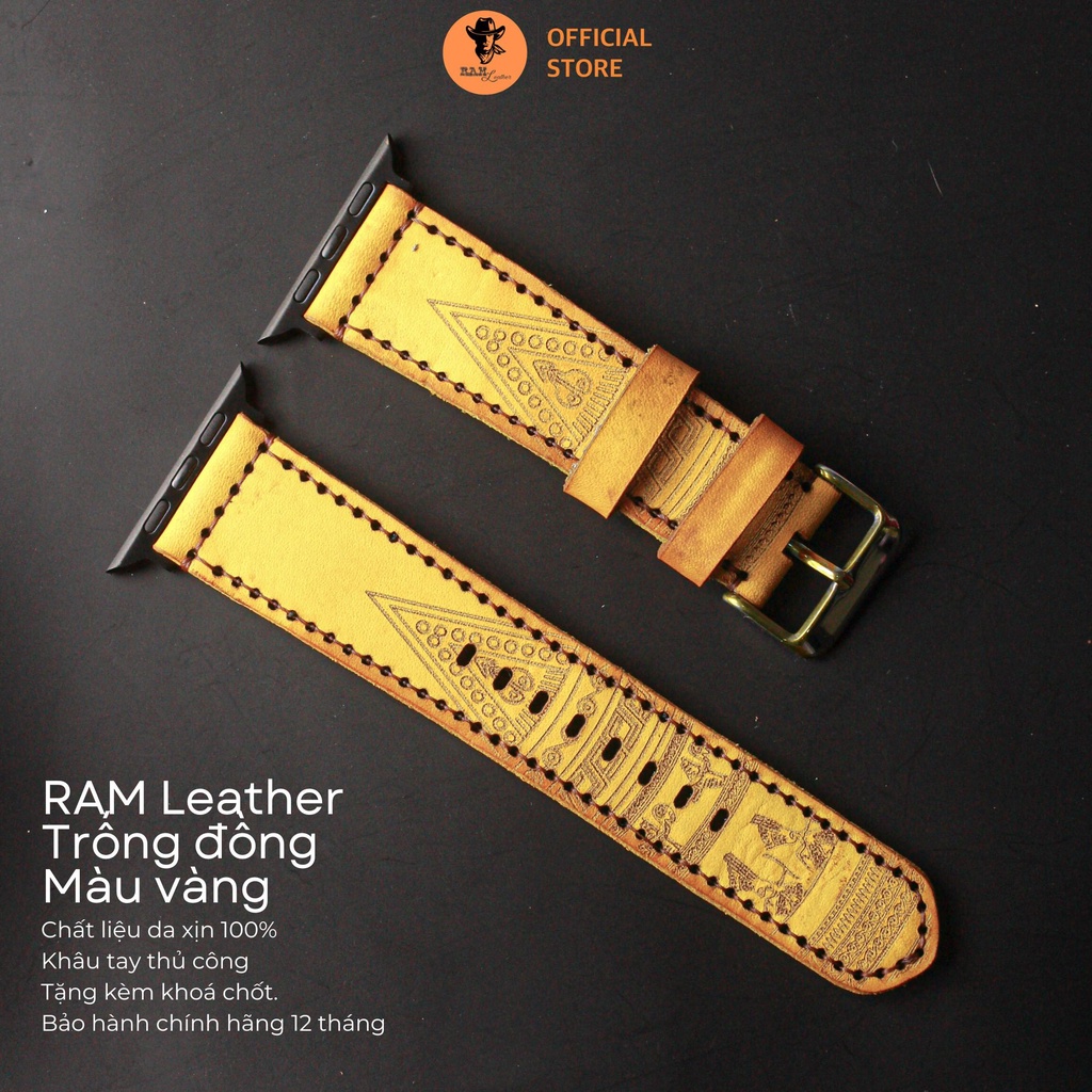 Dây đồng hồ trống đồng da bò vegtan 2022 màu vàng - RAM Leather