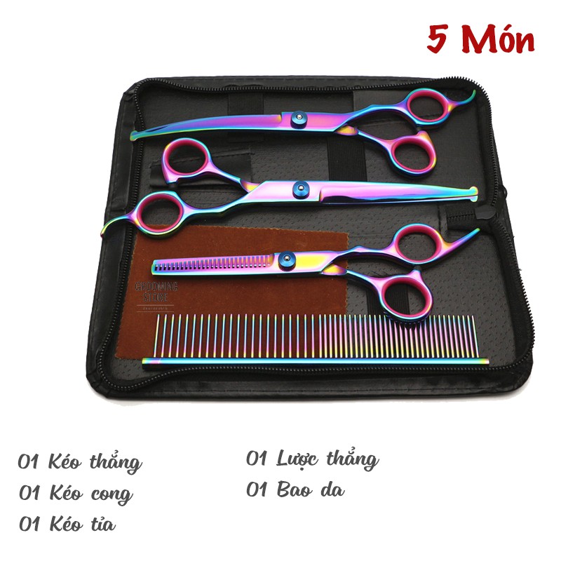 Bộ kéo cắt tỉa lông chó mèo 7.5 inch (5 Món) - Grooming Store