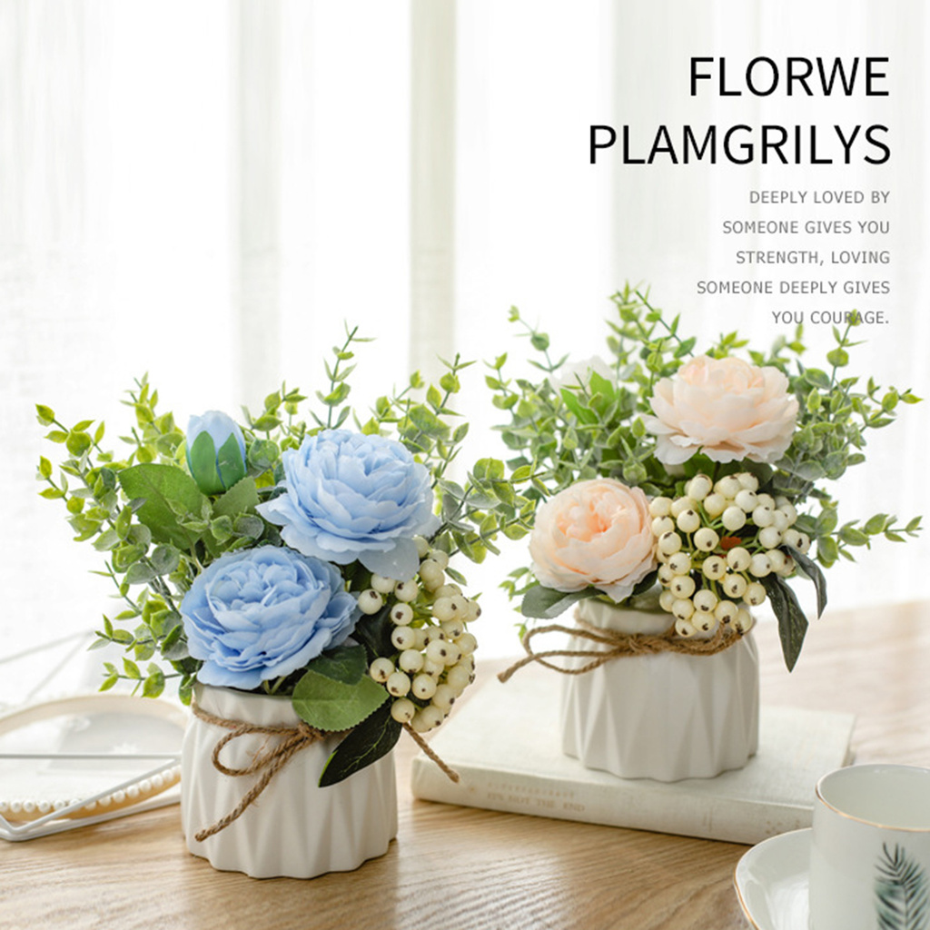 Chậu Hoa Hồng Giả Để Bàn Trang Trí