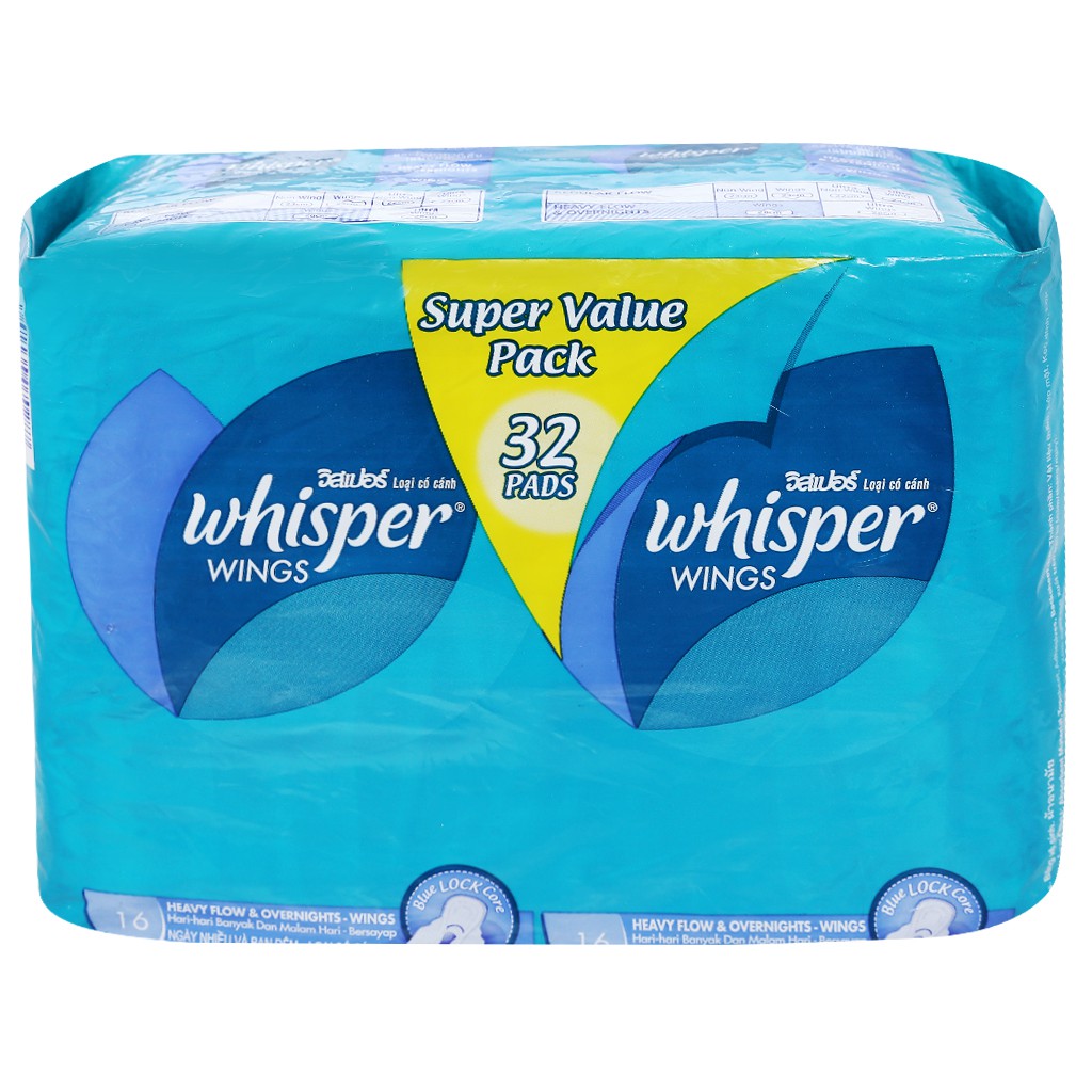 Băng vệ sinh ban đêm Whisper siêu bảo vệ 32 miếng