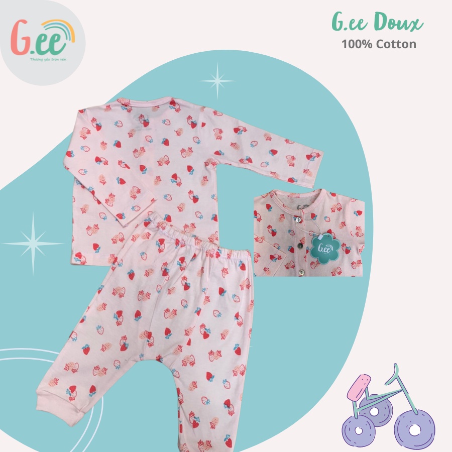 Bộ cotton sơ sinh dài tay Gee cài thẳng cho bé gái, mềm mịn, thấm hút