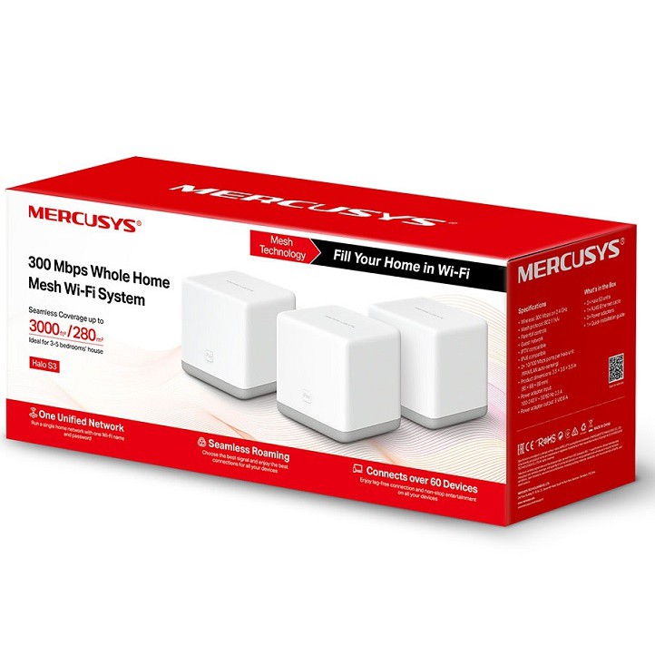 Hệ Thống Phát WiFi Mesh Cho Gia Đình Tốc Độ 300Mbps Mercusys Halo S3(3-pack) | BigBuy360 - bigbuy360.vn