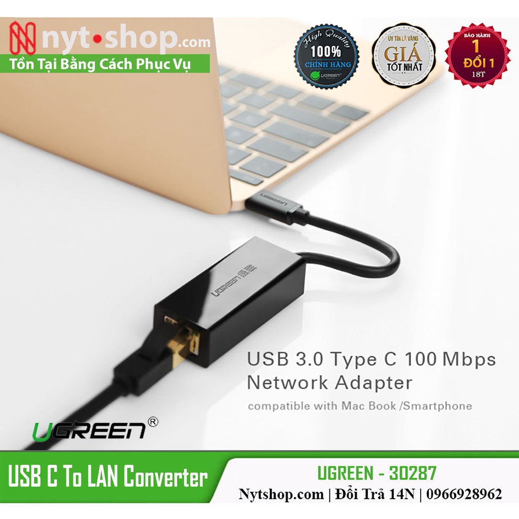 Cáp USB Type C to LAN RJ45 UGREEN 30287 Chính Hãng