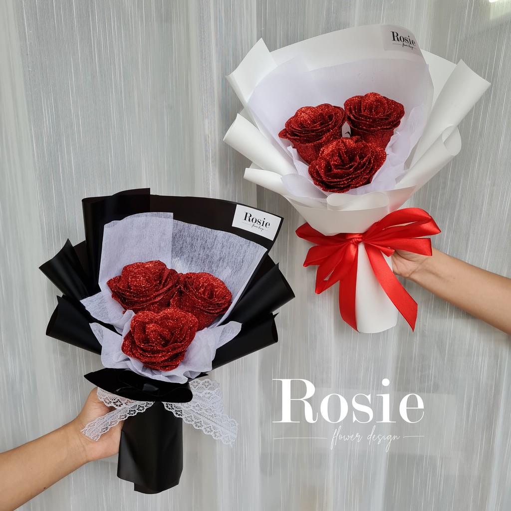 Bó hoa sáp nhũ đỏ 1B - 3B  thơm  vĩnh cửu Bó hoa trang trí, quà tặng - Phong cách Hàn Quốc